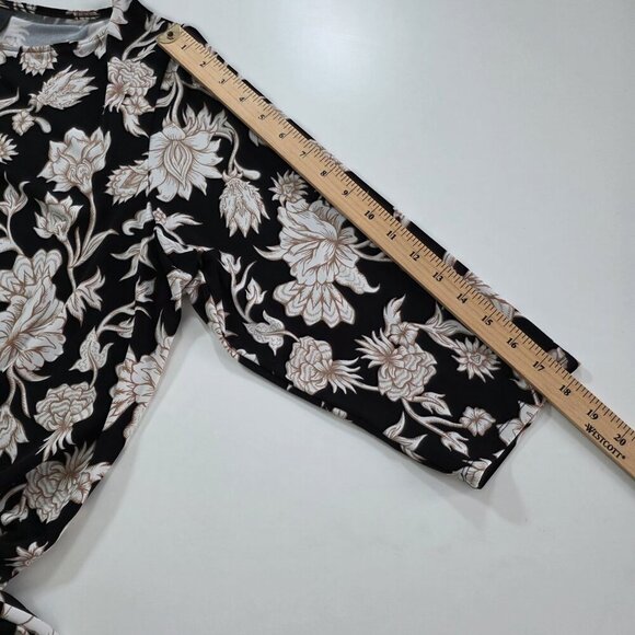 JM Collection Tunic Women 2X Black Beige Floral 3/4 Sleeve Shark Bite Whimsigoth - Picture 6 of 15